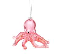Novelty Glass Octopus Bauble, Pink Christmas Decoration, Pink Glitter Octopus Quirky Christmas Tree Decoration, Under The Sea Christmas Tree Ornament, Hanging Sea Animal Seaside Xmas Ornament