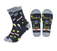 Novelty Graduation Socks for Men, 2025 Funny Graduation Decorations Gifts for His, Cool Grad Socks for High School, College, University (Black)