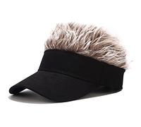 Novelty Hair Visor Sun Cap Wig Peaked Baseball Hat with Spiked Hairs, Black Brown, One size