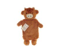 Novelty Hot Water Bottle with Cover Highland Cow Animal Faux Fur for Kids and Adults for Pain Relief 2L Capacity