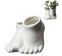 Novelty Human Feet Succulent Planter Pot, White Ceramic Air Plant Holders, Foot Statue Sculpture Porcelain Bonsai Container for Home Office Garden Decor, No Plants