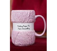 Novelty 'Knitting Keeps Me From Unravelling' Pink Knitting Mug Pink