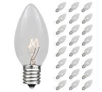 Novelty Lights 25 Pack C9 Outdoor Christmas Replacement Bulbs, Clear, E17/C9 Intermediate Base, 7 Watt