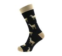 Novelty Llama with Sunglasses Design Woven Socks, Fun Animal Pattern, Black and Beige, UK Size 5-12, Unisex Adult