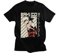 Novelty Men's Boku No Hero Academia Tshirt Short Sleeved Pure Cotton Tee O-Neck Leisure Manga Katsuki Bakugo T-Shirt Merch Black
