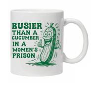 Novelty Mug Hilarious Cucumber Themed Joke Busier Than A Cucumber in A Women's Prison Comes Boxed for Gifting Birthday Christmas Secret Santa Office Home (Green)