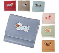 Novelty Multifunctional Dog Lover Genuine Leather Wallet Simple Compact Card Holder with Embroidered Dog Pattern Handmade DIY Paste Coin Purse Mini ID Wallet, blue, Casual Cartoon Dog Pattern