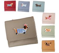 Novelty Multifunctional Dog Lover Genuine Leather Wallet Simple Compact Card Holder with Embroidered Dog Pattern Handmade DIY Paste Coin Purse Mini ID Wallet, Elephant Gray, Casual Cartoon Dog Pattern