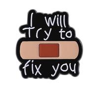 Novelty Music Brooch Creative I Will Try to Fix You Letters Enamel Pin for Women Men Funny Statement Brooches Lapel Pins Badge Backpack Coat Hat Bag Clothes Decoration Musicians Gift Party