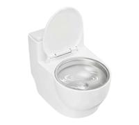 Novelty Pet Water Bowl - Toilet Design Stainless Steel, Elevated Feeder Stand, Rubber Gripper Bottom, Dishwasher Safe Interior | Indoor Drink Dish for Small Dogs Home Kitchen Area Placement