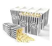 Novelty Place 12 Pcs Classic Popcorn Boxes, 46 oz Black and White Striped Cardboard Popcorn Container for Movie Night Party - 7.8" Tall x 3.9" Square