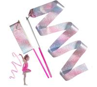 NOVELTY PLACE 2 Pcs Sparkling Dance Ribbons Streamers, 6.6Ft Shiny Colors Kids' Gymnastics Ribbon Wands - Perfect Rhythm Sticks for Talent shows, Artistic Dancing, Baton Twirling