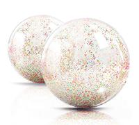 NOVELTY PLACE Inflatable Clear Sports Beach Balls with Rainbow Sequin Glitter & Confetti - Summer Beach Pool Party Toy - 2 Pcs (16 In & 12 In)