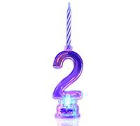 NOVELTY PLACE Multicolor Flashing Number Candle Set, Color Changing LED Birthday Cake Topper with 4 Wax Candles (Number 2)