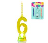 NOVELTY PLACE Multicolor Flashing Number Candle Set, Color Changing LED Birthday Cake Topper with 4 Wax Candles (Number 6)