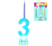 NOVELTY PLACE Multicolor Flashing Number Candle Set, Color Changing LED Birthday Cake Topper with 4 Wax Candles (Number 3)