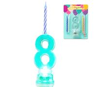 NOVELTY PLACE Multicolor Flashing Number Candle Set, Color Changing LED Birthday Cake Topper with 4 Wax Candles (Number 8)