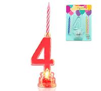 NOVELTY PLACE Multicolor Flashing Number Candle Set, Color Changing LED Birthday Cake Topper with 4 Wax Candles (Number 4)
