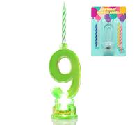 NOVELTY PLACE Multicolor Flashing Number Candle Set, Color Changing LED Birthday Cake Topper with 4 Wax Candles (Number 9)