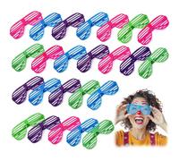 NOVELTY PLACE Neon Color Shutter Glasses 80's Party Slotted Sunglasses for Kids & Adults - 24 Pairs (4 Colors)