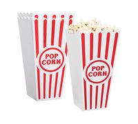 NOVELTY PLACE Plastic Red & White Striped Classic Popcorn Containers for Movie Night - 7.8" Tall x 3.8" Square (8 Pack)