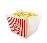 NOVELTY PLACE Plastic Red & White Striped Classic Popcorn Containers for Movie Night - 9.25" Square x 5.9" Deep (2 Pack)