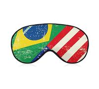 Novelty Printed Sleep Mask Eye Cover Compatible with Brazil and USA American Grunge Flag Soft Blindfold Elastic Strap Night Eyeshade Travel Nap for Women Men