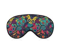 Novelty Printed Sleep Mask Eye Cover Compatible with Day of The Dead Halloween Sugar Cat Skull Soft Blindfold Elastic Strap Night Eyeshade Travel Nap for Women Men