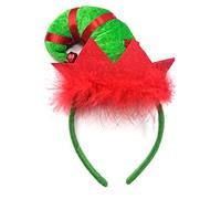 Novelty Red & Green Stripe Christmas Elf Hat Fancy Dress Headband (1x Headband)
