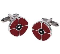 Novelty Red Poppy Remembrance Cuff Link & Gift Box In Polished Stainless Steel By Onyx Art - CK861