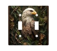Novelty Relief Eagle Decorative Light Switch Cover Plate 2 Gang Double Toggle, Forest Rustic Hawks Electrical Faceplate for Kitchen Bathroom, Falcons Switchcover Decor