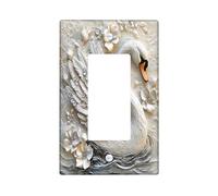 Novelty Relief Swan Decorative Light Switch Cover Plate 1 Gang Single Rocker, Vintage Floral Flower Diamond Electrical Faceplate for Kitchen Bathroom, Bird Switchcover Decor
