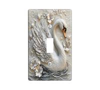 Novelty Relief Swan Decorative Light Switch Cover Plate 1 Gang Single Toggle, Vintage Floral Flower Diamond Electrical Faceplate for Kitchen Bathroom, Bird Switchcover Decor