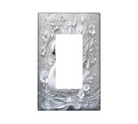 Novelty Relief Swan Decorative Light Switch Cover Wall Plate 1 Gang Single Rocker, Vintage Floral Flower Diamond Electrical Faceplate for Kitchen Bathroom, Bird Switchcover Decor