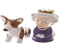 Queen & Corgi Salt & Pepper Shakers - Cruet Cellar Pots - Porcelain Ceramic Set