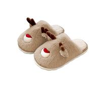 Novelty Slippers Christmas Reindeer Plush Cushioned Non Slip Couple Shoes