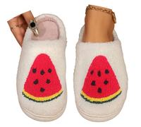 Novelty Slippers Fruit Watermelon Avocado Lemon Print Fleece Indoor Shoes