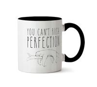 Novelty Sloth Mug, You Can't Rush Perfection Coffee Mug Gift for Colleagues Birthday, Men, Women, Work Bestie Office Leaving Present, Secret Santa Joke Gift Ideas - Black