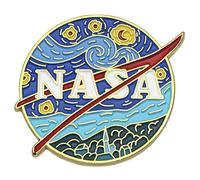 Novelty Starry NASA Logo Enamel Lapel Pin Funny Van Gogh Starry Night Painting Badge Pin for Backpacks Jackets Bags