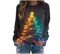 Novelty Sweater Light Up Christmas Print Oversized Christmas Jumpers for Women UK Sale Xmas Tree Jumper Round Neck Long Sleeve Sparkly Wine Glass Sweatshirts Lightweight Pullover Basic Tops