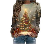 Novelty Sweater Light Up Christmas Print Oversized Christmas Jumpers for Women UK Sale Xmas Tree Jumper Round Neck Long Sleeve Sparkly Wine Glass Sweatshirts Lightweight Pullover Basic Tops