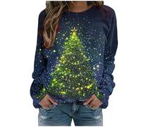 Novelty Sweater Light Up Christmas Print Oversized Christmas Jumpers for Women UK Sale Xmas Tree Jumper Round Neck Long Sleeve Sparkly Wine Glass Sweatshirts Lightweight Pullover Basic Tops