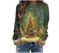 Novelty Sweater Light Up Christmas Print Oversized Christmas Jumpers for Women UK Sale Xmas Tree Jumper Round Neck Long Sleeve Sparkly Wine Glass Sweatshirts Lightweight Pullover Basic Tops