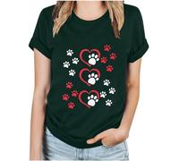 Novelty T Shirts for Women Funny Dog Leave Paw Prints On Your Heart Short Sleeve T Shirts Plus Size Tunic Tops Pattern Print Crewneck Summer Tops Casual Classic Animal Basic Tee Army Green XXL