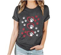 Novelty T Shirts for Women Funny Dog Leave Paw Prints On Your Heart Short Sleeve T Shirts Plus Size Tunic Tops Pattern Print Crewneck Summer Tops Casual Classic Animal Basic Tee Dark Grey XL