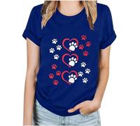 Novelty T Shirts for Women Funny Dog Leave Paw Prints On Your Heart Short Sleeve T Shirts Plus Size Tunic Tops Pattern Print Crewneck Summer Tops Casual Classic Animal Basic Tee Blue L