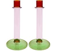 Novelty Tall Glass Candlestick Holder | Contemporary Christmas Table Decorations | Ideal Xmas Gift | Use as Home Décor, Stocking Filler, Secret Santa | | Size: Size: 19cm -Orange - Pink -Green
