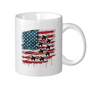 Novelty Tea Mugs American Pride Fighter Jet Flag 4th of July Drinking Cups Multicoloured Coffee Cups for Hot Drinks Colleague 330ml