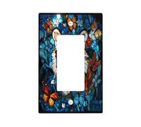 Novelty Tigers Butterflies Decorative Light Switch Cover Plate 1 Gang Single Rocker, Stained Glass Electrical Faceplate for Kitchen Bathroom, Animal Switchcover Decor