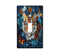 Novelty Tigers Butterflies Decorative Light Switch Cover Plate 1 Gang Single Toggle, Stained Glass Electrical Faceplate for Kitchen Bathroom, Animal Switchcover Decor